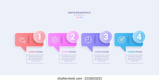 Four steps concepts message diagram business infographic template. glassmorphism style. creative design