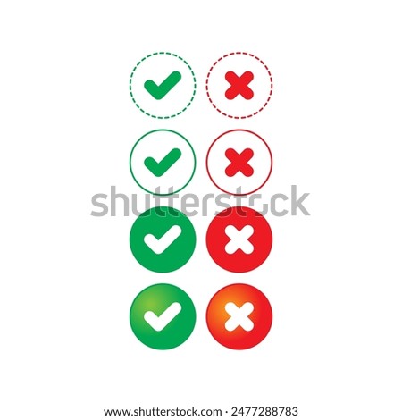 four steps confirmation symbol, cancellation symbol. round confirm and cancel symbol concept
