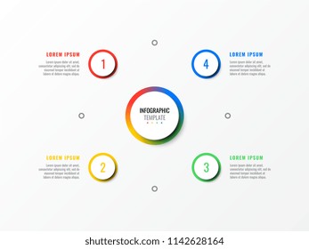 four steps design layout infographic template with round 3d realistic elements. process diagram for brochure, banner, annual report