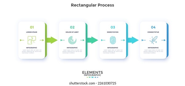 Four steps of effective startup rectangular process infographic chart design template. Business analytics infochart with icons. Instructional graphics with sequence. Visual data presentation