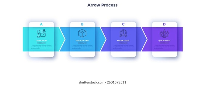 Four steps of effective startup rectangular process infographic chart design template. Business analytics infochart with icons. Instructional graphics with sequence. Visual data presentation