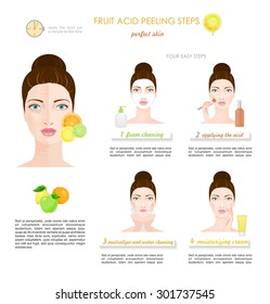 Four steps of fruit acid peeling. Infographic. Vector illustration