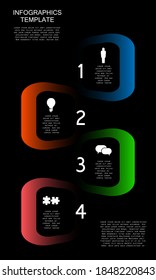 Four steps info graphic color template on black background