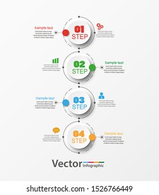 Four steps infographic with colorful circles. Can be used for workflow layout, diagram, business step options, banner, web design. Vector Eps 10