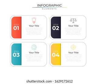 Four steps infographic design template with icons and rounded rectangle elements. Vector for company and corporate business project and presentation. Eps 10