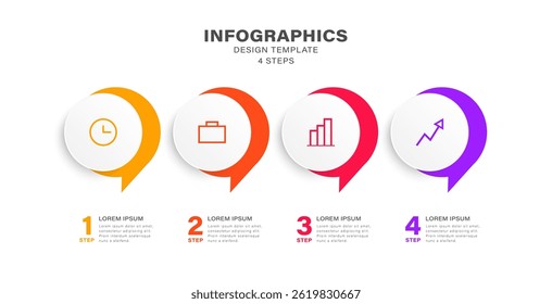 Four steps infographic design template with four options and icons. Speech bubble infographic design with place for data