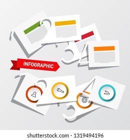 Four Steps Infographic Layout with Paper Cut Numbers, Icons and Sample Texts. Vector Infographics Design. Data Flow Chart.