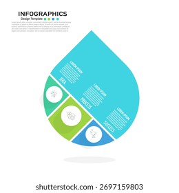 Vector de gráfico de proceso de infografía de cuatro pasos en forma de gota de agua estilizada. Perfecto para presentación de negocios, visualización de datos, flujo de trabajo, idea, proceso y estrategia de éxito.