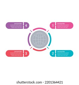 four steps infographic template. center, round infographic template. internet, magazine, annual report information template. infographic for the world of science, education
