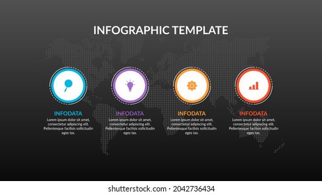 Plantilla infográfica de cuatro pasos con fondo oscuro