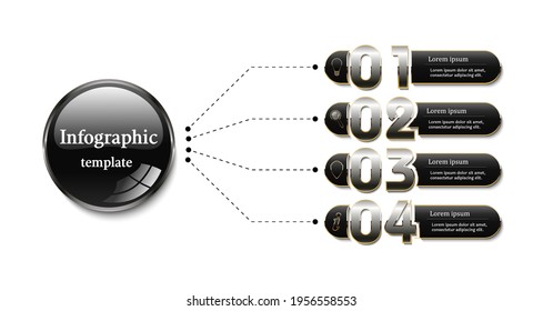 Four steps infographic template with metallic number