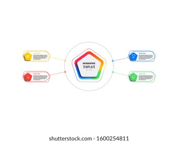 four steps infographic template with pentagons and polygonal elements on a white background. modern business process visualisation with thin line marketing icons. vector illustration eps 10