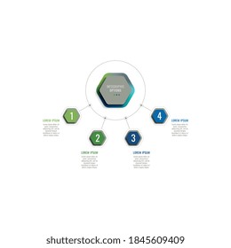 Four steps infographic template with realistic 3d hexagonal elements. Business process data visualisation for annual report, brochure, diagram, workflow, timeline, web design. Eps 10