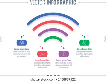 four steps infographic template with scientific symbol. wifi symbol and infographic template