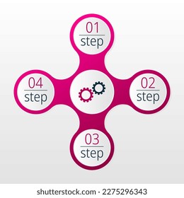 Vector infográfico de cuatro pasos. 1 2 3 4 símbolos numéricos. Magenta azul blanco ilustración para negocios, marketing, presentación, plan, crecimiento, progreso