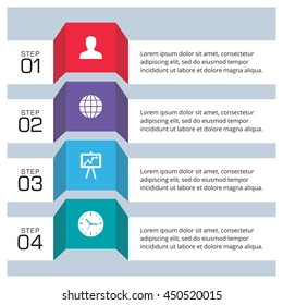 Four steps infographics - can be used for workflow layout, diagram, number options, web design. Infographic business concept, parts, steps or processes. Abstract background.