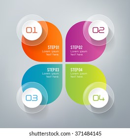 Cuatro pasos infográficos: pueden ilustrar una estrategia, un flujo de trabajo o un trabajo en equipo.