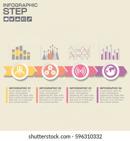Four steps infographics - can illustrate a strategy, workflow or team work.