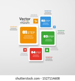 Four  steps infographics with colorful squares . Vector chart, diagram, graph with steps, options, parts, processes with square elements. Vector business. Eps 10