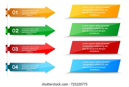 Four steps of the infographics in the form of colored arrows. The arrows indicate four nameplate.Elements of infographics for business and advertising.Four arrows on a white background.