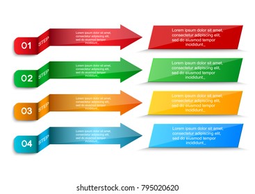 Four steps of the infographics in the form of colored arrows - yellow, green, red, blue. The arrows indicate four nameplate.Elements of infographics for business.Four arrows on a white background.