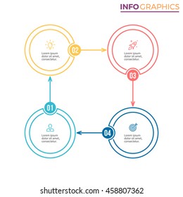 Four steps infographics. Linear diagram, chart with 4 parts. Vector design element.