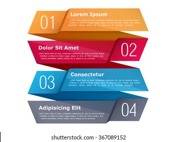 Four steps, infographics template with four elements and place for your text, can be used as process, steps or options, origami ribbon style, vector eps10 illustration