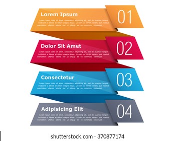 Four steps, infographics template with four elements and place for your text, can be used as process, steps or options, origami ribbon style, vector eps10 illustration