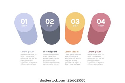 Diseño de etiquetas de cuatro pasos infografía y presentación, banner, flujo de trabajo, diseño, diagrama de procesos, ilustración vectorial plana de diagrama de flujo.
