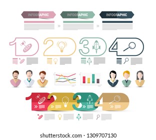 Four Steps Modern Web Presentation with people Avatars Icons and Sample Texts. Vector Infographics Design. Business Data Flow Chart Infographic Concept.