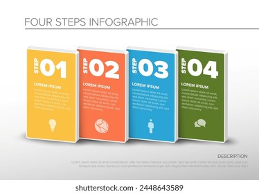 Cuatro pasos de Plantilla infográfica en color pastel para una descripción del proceso de progreso. Proceso de procedimiento multipropósito infochart Plantilla sobre fondo claro