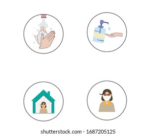 four steps to prevent humans from corona covid-19 virus to wash hands and often become a symbol 2019-nCoV icon