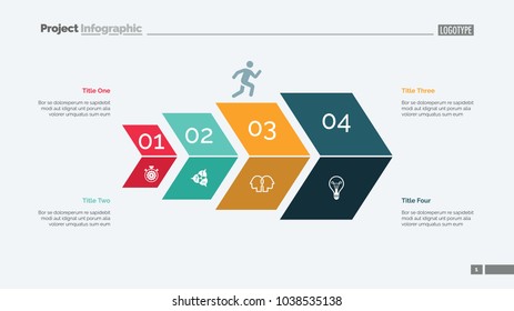 Four steps process chart slide template. Business data. Option, diagram, design. Creative concept for infographic, presentation. Can be used for topics like marketing, strategy, economics.