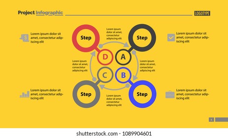 Four steps process chart slide template. Business data. Option, diagram, design. Creative concept for infographic, presentation. Can be used for topics like management, finance, training.