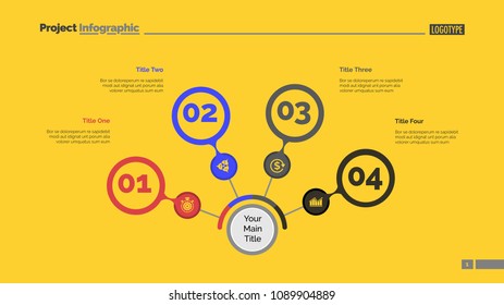 Four steps process chart slide template. Business data. Review, diagram, design. Creative concept for infographic, presentation, report. Can be used for topics like marketing, finance, production.