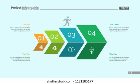 Four steps process chart slide template. Business data. Option, diagram, design. Creative concept for infographic, presentation. Can be used for topics like marketing, strategy, economics.
