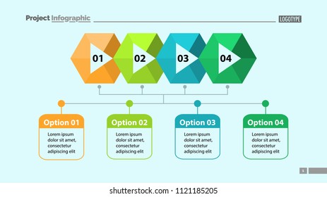 Four steps process chart slide template. Business data. Structure, diagram, design. Creative concept for infographic, presentation. Can be used for topics like marketing, logistics, analysis.