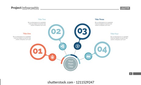 Four steps process chart slide template. Business data. Review, diagram, design. Creative concept for infographic, presentation, report. Can be used for topics like marketing, finance, production.