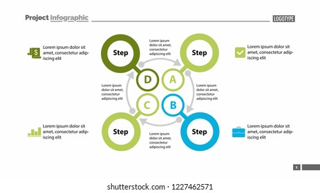 Four steps process chart slide template. Business data. Option, diagram, design. Creative concept for infographic, presentation. Can be used for topics like management, finance, training.