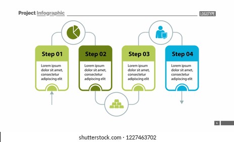 Four steps process chart slide template. Business data. Stage, diagram, design. Creative concept for infographic, presentation. Can be used for topics like management, workflow, finance.