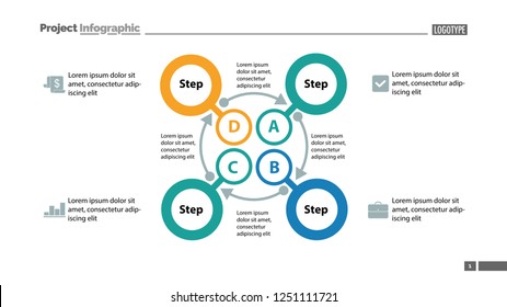 Four steps process chart slide template. Business data. Option, diagram, design. Creative concept for infographic, presentation. Can be used for topics like management, finance, training.