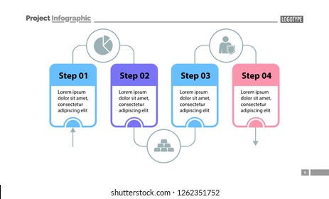 Four steps process chart slide template. Business data. Stage, diagram, design. Creative concept for infographic, presentation. Can be used for topics like management, workflow, finance.