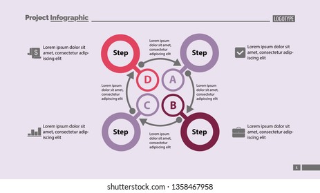 Four steps process chart slide template. Business data. Option, diagram, design. Creative concept for infographic, presentation. Can be used for topics like management, finance, training.