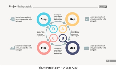 Four steps process chart slide template. Business data. Option, diagram, design. Creative concept for infographic, presentation. Can be used for topics like management, finance, training.