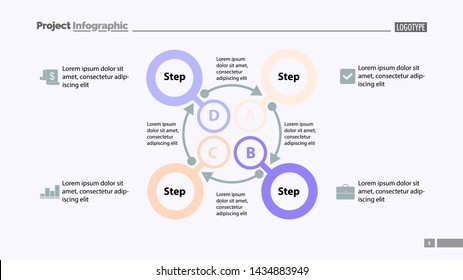 Four steps process chart slide template. Business data. Option, diagram, design. Creative concept for infographic, presentation. Can be used for topics like management, finance, training.