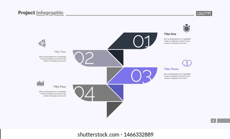 Four steps process chart slide template. Business data. Step, diagram, design. Creative concept for infographic, presentation. Can be used for topics like management, planning, finance.