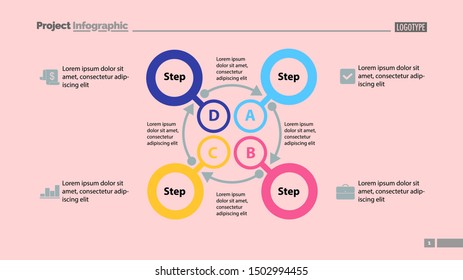 Four steps process chart slide template. Business data option diagram design. Creative concept for infographic presentation. Can be used for topics like management, finance, training.