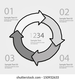four steps process circular layout, gray scale color/ cartoon vector and illustration, isolated on white background.