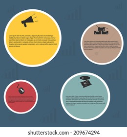 Four steps process - design element. Vector, each containing one of the words known as the Four Ps in a successful marketing mix for any business: product, promote, price and place