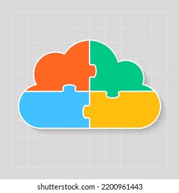 Four steps puzzle diagram infographic. Business, idea, flow concept. Template silhouette cloud for 4 options, parts, processes. Jigsaw timeline info graphic. Can be used for process, presentation